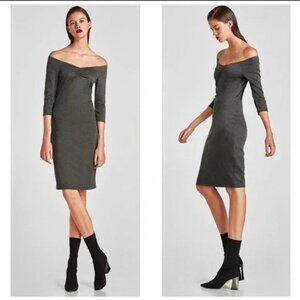 BLACK Zara Off The Shoulder Bodycon Midi Dress